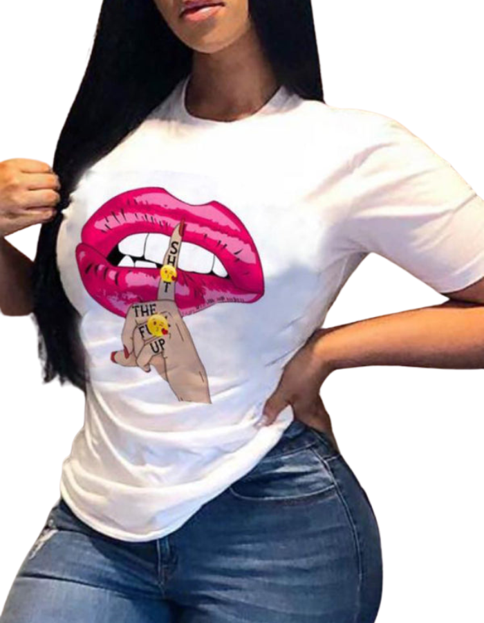 SHOPIQAT Leopard Lips Round Neck Short-Sleeved T-Shirt - Premium from shopiqat - Just $5.500! Shop now at shopiqat